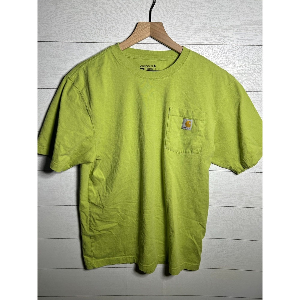 Carhartt K87 Mens Medium Loose Fit Heavyweight Pocket T-Shirt Lime Green